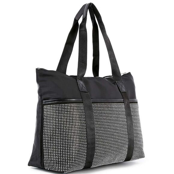 Gorgeous Black Oversized Tote Bling Bag Studded Weekender Activewear - Picture 4 of 8